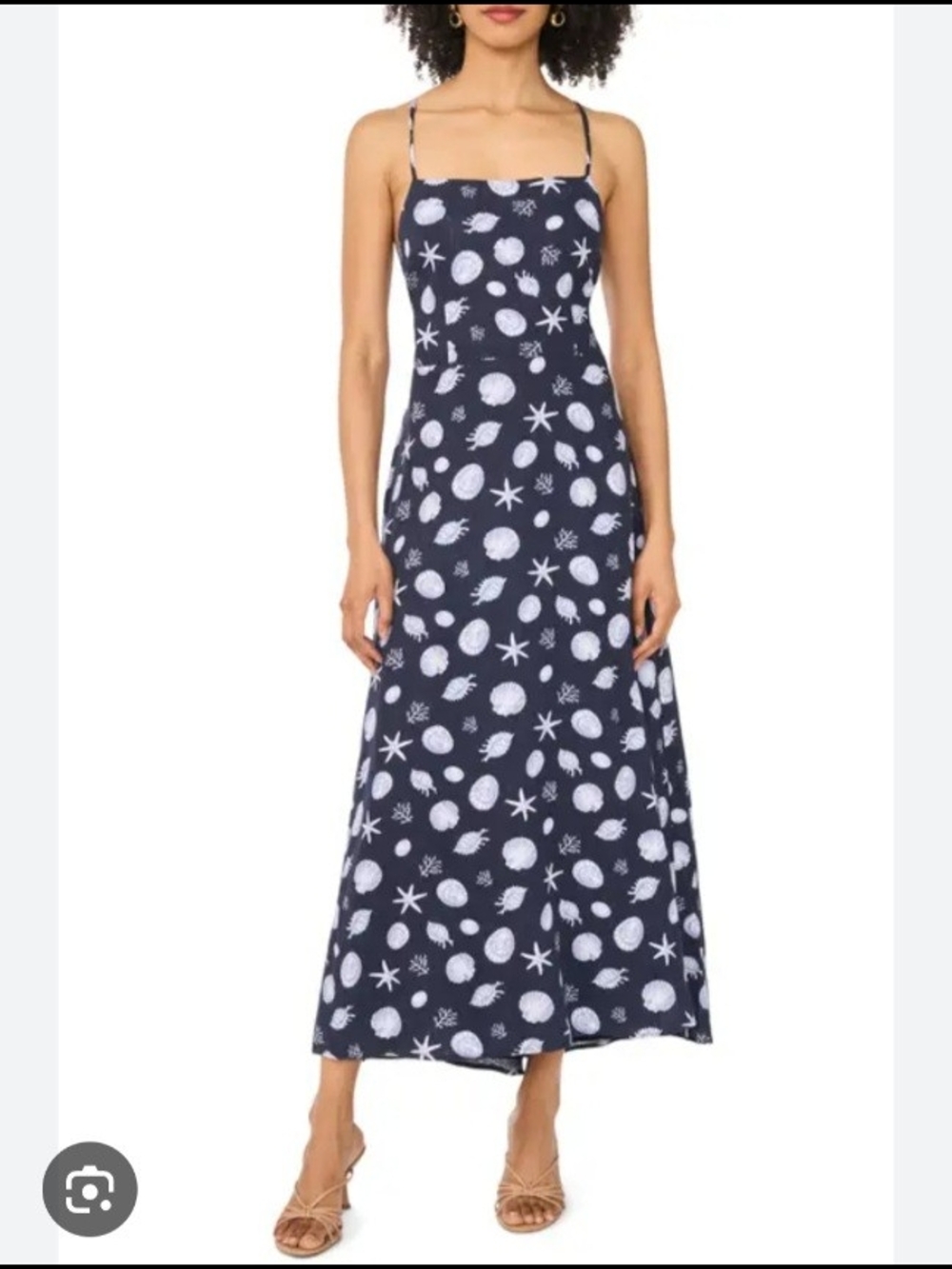 1. State Navy and White Seashell-Print Spaghetti Strap Maxi Dress